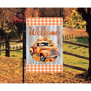 Vintage Orange Truck Fall Welcome Garden Flag